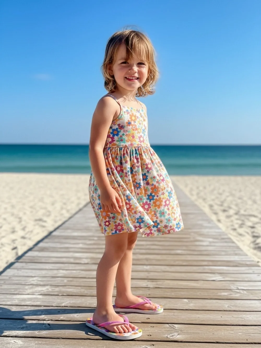 Girls Floral Flip-Flop Sandals - Pink Straps Size Large (2/3)